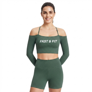 Conjunto Deportivo de Verano para Mujer, Top Deportivo y Pantalones Cortos por Encima de la Rodilla, 2 Piezas, Sólido, Impermeable, de Secado Rápido y Transpirable - Product Image 4