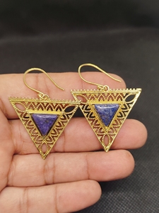 Natural Lapis Lazuli Bohemian Drop <b>Earrings</b> Handmade gold Plated Brass Blue Gemstone Dangle <b>Earrings</b> High Quality Unique - Product Image 4