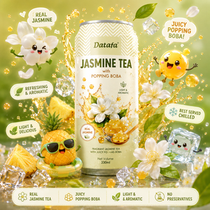 Té de jazmín con piña y boba explosiva, jugo de frutas y verduras enlatado, aroma ligero, listo para beber, 330 ml, etiqueta personalizada - Product Image 3