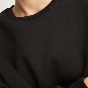 Sweat-shirt à capuche surdimensionné en coton noir brodé, grande taille, épaules tombantes, col rond, manches longues, couleur unie, automne, coupe classique - Product Image 2