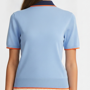 Camiseta de Alta Calidad 100% Algodón, Transpirable, Ligera, Corte Regular, Casual, Manga Corta, Cierre de Cremallera, Logotipo Bordado para Mujer - Product Image 6