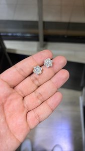 Classic Flower <b>Stud</b> <b>Earrings</b> Round Brilliant Cut Diamond Rhodium Plated 925 Silver Women's Everyday Wear - Product Image 4