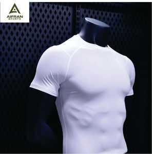 Camiseta de Compresión Blanca para Hombre Aifran, Corte Regular, Manga Corta, Cuello Redondo, Capa Base Deportiva, 100% Algodón, Secado Rápido - Product Image 1