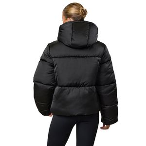 Black <b>Cropped</b> <b>Jacket</b> Women Hooded <b>Puffer</b> Coat Lightweight Insulated Winter Outerwear Warm Casual Fashion Layer Wear - Product Image 2