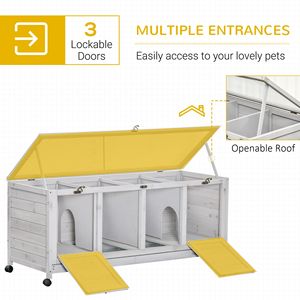 Casetta per Conigli in Legno Grigio Chiaro con Ruote, Cuccia per Animali Domestici da Interno con Divisori - Product Image 4