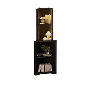Espositore Angolare a L a 4 Livelli 40*40*165cm in Truciolato con Luci LED e Multipresa, Modello Nero Personalizzabile, Imballato in Cartone - Product Image 4