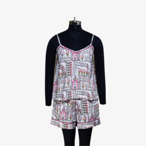 Ensemble de pyjama élégant en coton imprimé pour femme, bretelles spaghetti, collection été-printemps, vente en gros - Product Image 3