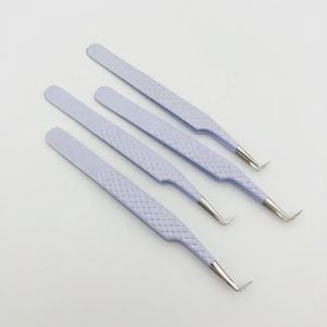 Venta al por mayor profesional blanco 90 grados pinzas de extensión de pestañas de alta calidad de acero inoxidable plata brillo puntiagudo personalizado - Product Image 3