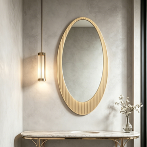 Daystar Trade Modern Irregular Gold Frame LED Backlit Wall-Mounted Bathroom <b>Vanity</b> <b>Mirror</b> Elegant Vertical Ribbed Bar Mitzvah - Product Image 3