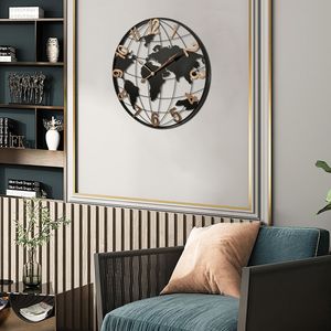 36-Inch Large Black Metal <b>Wall</b> <b>Clock</b> with Modern <b>Silent</b> World Map Design Vintage Gold Arabic Numerals Decorative for Living Room - Product Image 3