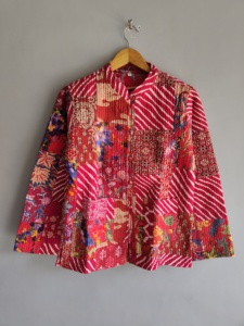 Women's Quilted <b>Patchwork</b> <b>Jacket</b> Mandarin Collar Full Sleeves Cotton Eco-Friendly Breathable Autumn Style Regular Length Covered - Product Image 1