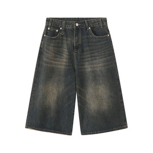 Shorts Bermuda en jean délavé taille haute pour homme, style décontracté, fermeture boutonnée, 100 % coton, tissu toile respirant - Product Image 3
