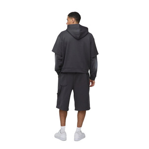 Men's Spring Casual 100% Cotton Fleece Breathable Tracksuit 2-Piece Set Hoodie & Shorts - Product Image 4