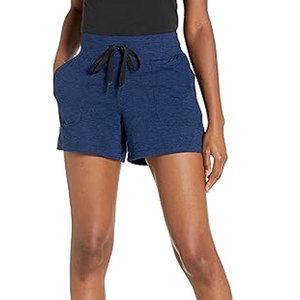 Shorts décontractés pour femmes, bleus, taille haute, élastique, respirants, en tricot 100% coton, avec poches, coupe ample - Product Image 4