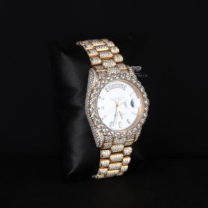 Luxury Moissanite Diamond Iced Out Watch Hip Hop Sky Blue Baguette Dial Gold Tone Stainless Steel <b>Automatic</b> Men <b>WristWatch</b> - Product Image 5