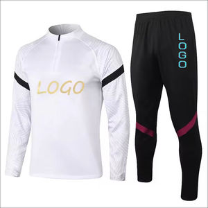 Ensemble de survêtement sportif unisexe blanc et rose avec blocs de couleur, haut à manches longues et demi-zip, pantalon noir à taille élastique, séchage rapide, en polyester - Product Image 3