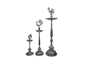 <b>Silver</b> Plated Samai Deepam Oil <b>Lamp</b> Traditional Indian Standing Diya for Temple Worship Home Interior Decoration Spiritual Gifts - Product Image 3
