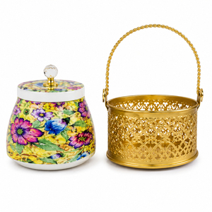 Juego de Recipientes Decorativos de Cobre Martillado con Tapa Blanca y Cesta de Filigrana Dorada, Contenedor de Almacenamiento con Patrón Geométrico Tradicional - Product Image 4