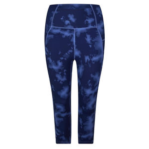 Women's High Waist <b>Capri</b> <b>Leggings</b> Blue Tie Dye Print Knitted Spandex Stretch Sporty All Seasons Pockets - Product Image 5