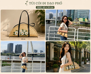 Handcrafted Braided Sedge Grass <b>Bag</b> Open Closure Rustic Traditional Craftsmanship Eco-Friendly Decorated Flowers Two Daily Life - Product Image 2