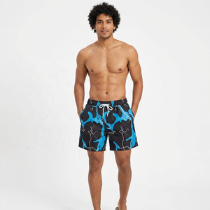 Shorts de bain pour homme à séchage rapide, motif éclairs bleus, cordon de serrage, décontractés, 100 % polyester, longueur courte - Product Image 2