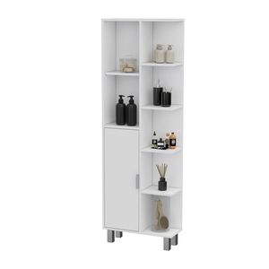 FM FURNITURE Armadio Quimby in Lino con 1 Porta e 9 Ripiani, Mobile da Bagno Bianco - Product Image 5