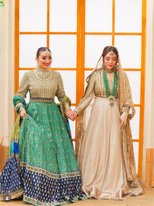 Green & Navy Blue Embroidered Silk <b>Lehenga</b> Choli Set <b>Women</b> Traditional Wedding Wear FloorLength Loose Fit Indian Pakistani Style - Product Image 2