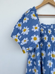 <b>Women</b> Blue <b>Daisy</b> Floral Print Cotton Mini <b>Dress</b> Beach Vacation Summer <b>Dress</b> Short Sleeve Resort Wear - Product Image 3