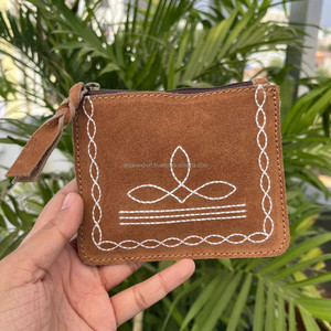 Portefeuille pour femmes de haute qualité vintage en cuir véritable avec fermeture éclair Porte-monnaie Meilleure vente personnalisé Botte Stitch en cuir suédé Mini - Product Image 2