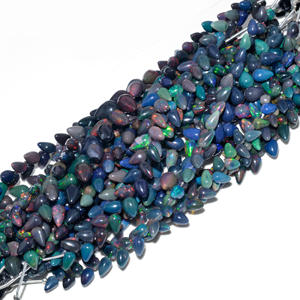 Perles en forme de gouttes lisses d'opale éthiopienne noire naturelle exclusive 6 pouces 3x4 5x10.5mm brin fait à la main de qualité supérieure bricolage - Product Image 1