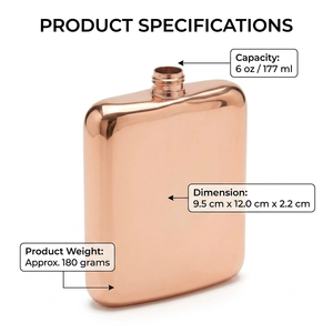Gourde de poche en cuivre de qualité supérieure 6oz, gourde à liqueur en acier inoxydable, gourde à whisky portable, cadeau pour hommes, cadeau pour les garçons d'honneur - Product Image 5