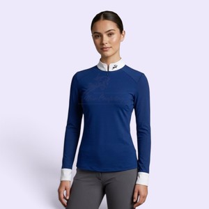 Chemise de base équestre pour femme à manches longues en mesh avec quart de zip – Fournisseur OEM - Product Image 4