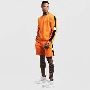 Custom <b>Summer</b> Casual Street Style Two-piece <b>Mens</b> Knitted 100% Cotton Quick Dry Heat transfer Printed Solid Pattern T shirt Set - Product Image 2