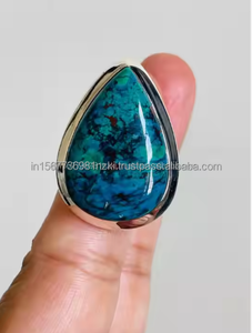 Anillo único de plata de ley sólida con crisocola de malaquita de alta calidad, regalo de joyería hecho a mano para ella y él - Product Image 2