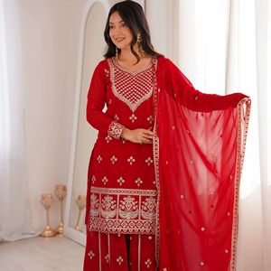 Nouvel ensemble haut en soie, palazzo et dupatta de créateur pour Diwali et les mariages – Infroissable, réversible, nouveau design 2026 - Product Image 1