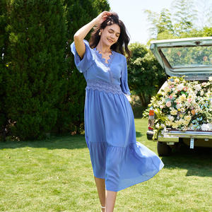 <span class=keywords><strong>Abito</strong></span> Lungo Romantico con Scollo a V e Vita in Pizzo 2026, Vestito Fluido con Maniche Corte e Volant, <span class=keywords><strong>Abito</strong></span> Azzurro per Ospiti di Matrimonio - Product Image 5