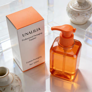 Wholesale 320ml Orange PET Plastic Square <b>Pump</b> <b>Bottle</b> for Lotion Hand Soap Body Oil Skincare Custom Cosmetic Packaging Container - Product Image 3