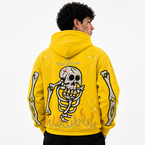 Men's <b>Gothic</b> Skeleton Graphic Yellow Hoodie <b>Jacket</b> Custom Printed Zip Up Hoodie Streetwear Casual Fashion Hooded <b>Jacket</b> - Product Image 1