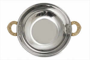 Bol de service Kadai en acier inoxydable avec finition cuivre martelé et poignées décoratives en laiton - Product Image 3