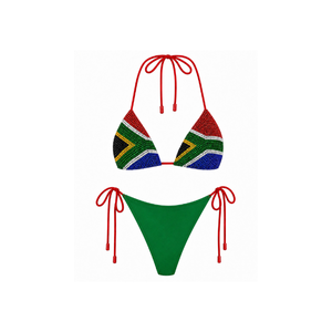<b>Red</b> Beaded Bikini with Halter Neckline and Drawstring Bottom Cotton/Spandex Fabric High-Quality Women's Swimwear Bathing Suit - Product Image 5