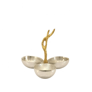 Cuenco de lujo para frutos secos de acero inoxidable pulido de primera calidad con hoja decorativa de latón. - Product Image 5