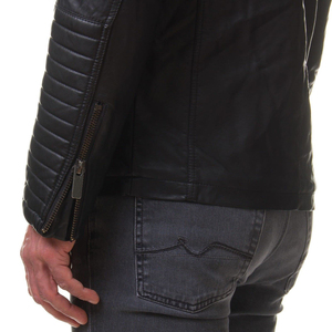 Mens Leather Fashion <b>Jacket</b> With Pockets Casual Street Style Faux Leather Coat Windproof Sustainable Outwear For Daily Use - Product Image 5