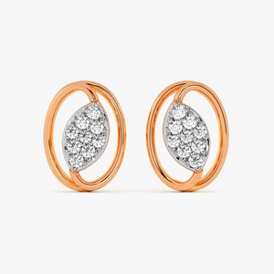 Boucles d'oreilles clous en or rose avec diamants de laboratoire ovales en forme de feuille - Product Image 1