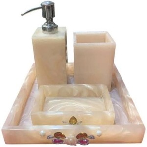 Juego de Baño Redondo Portátil Moderno de Tres Piezas de Resina Acrílica Azul Cielo de Lujo de ILAHI con Diseño Floral Uttar Pradesh - Product Image 2