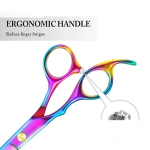 Ciseaux de coiffure professionnels en acier inoxydable 4Cr13, pointe aiguisée, manche long en céramique, pour droitiers, finition arc-en-ciel - Product Image 3