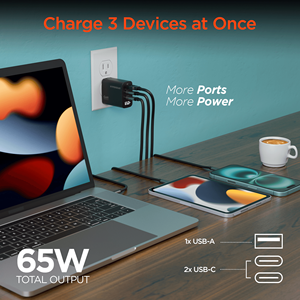 Cargador de Laptop GaN de 65W con Triple Puerto USB-C PD, PPS y Pantalla Digital, Fuente de Alimentación de Alta Velocidad - Product Image 2