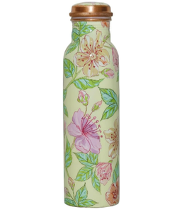 Bouteille d'eau en cuivre à imprimé floral pastel, design botanique, finition crème, étanche, artisanale, réutilisable, grande capacité, portable - Product Image 3