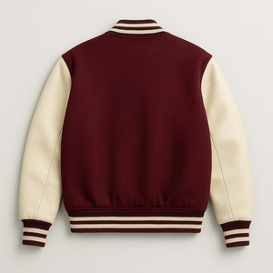 Veste universitaire pour homme de couleur marron avec manches crème, col rabattu, fermeture à boutons, logo personnalisé sur le devant, style preppy, idéale pour l'automne - Product Image 2