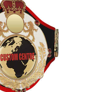 High Quality Centre Championship Belt with Gold Globe and Crown Emblems Premium Quality <b>Black</b> Leather Title Belt for Sports - Product Image 3