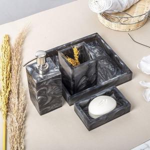 Ensemble d'accessoires de salle de bain élégants en résine, 6 pièces, organisateur de comptoir de luxe pour salle de bain avec distributeur de savon - Product Image 3